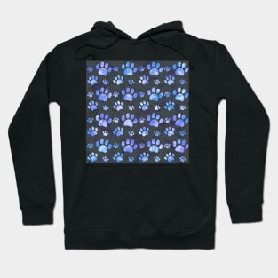 Watercolor blue purple Paw Pattern Black Hoodie